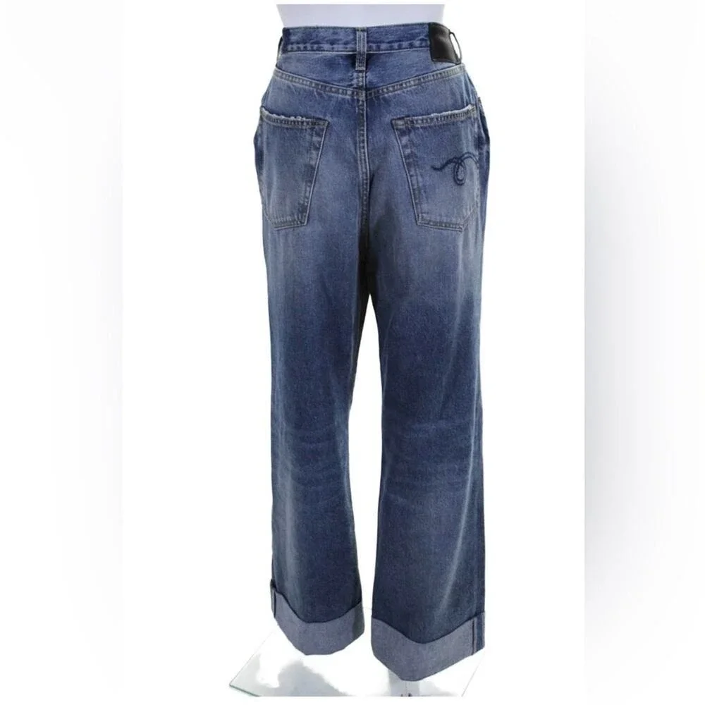 R13 Cuffed Lisa Baggy Jeans in Bain Blue Size 31